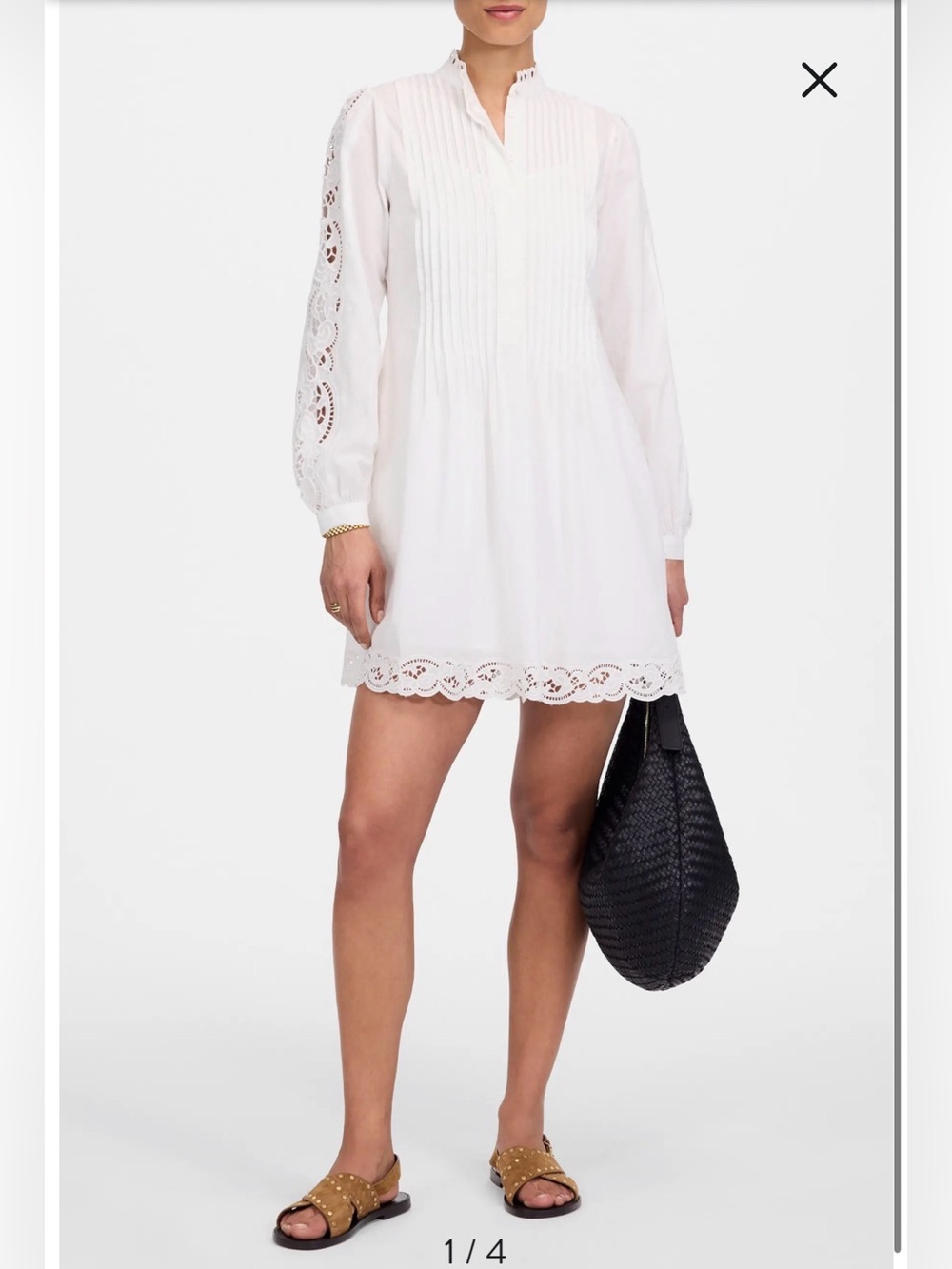 NWT Madewell Sz XXS Pintucked Eyelet Mini Dress White Embroidery Cotton NU568